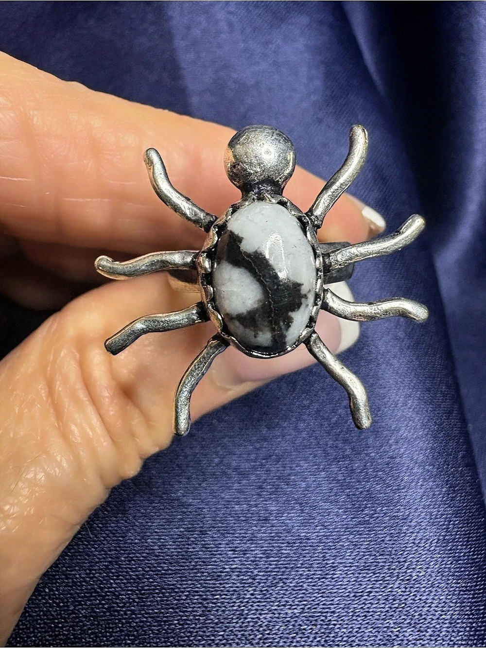 Ring Silver Spider Genuine White Buffalo Turquoise Gemstone